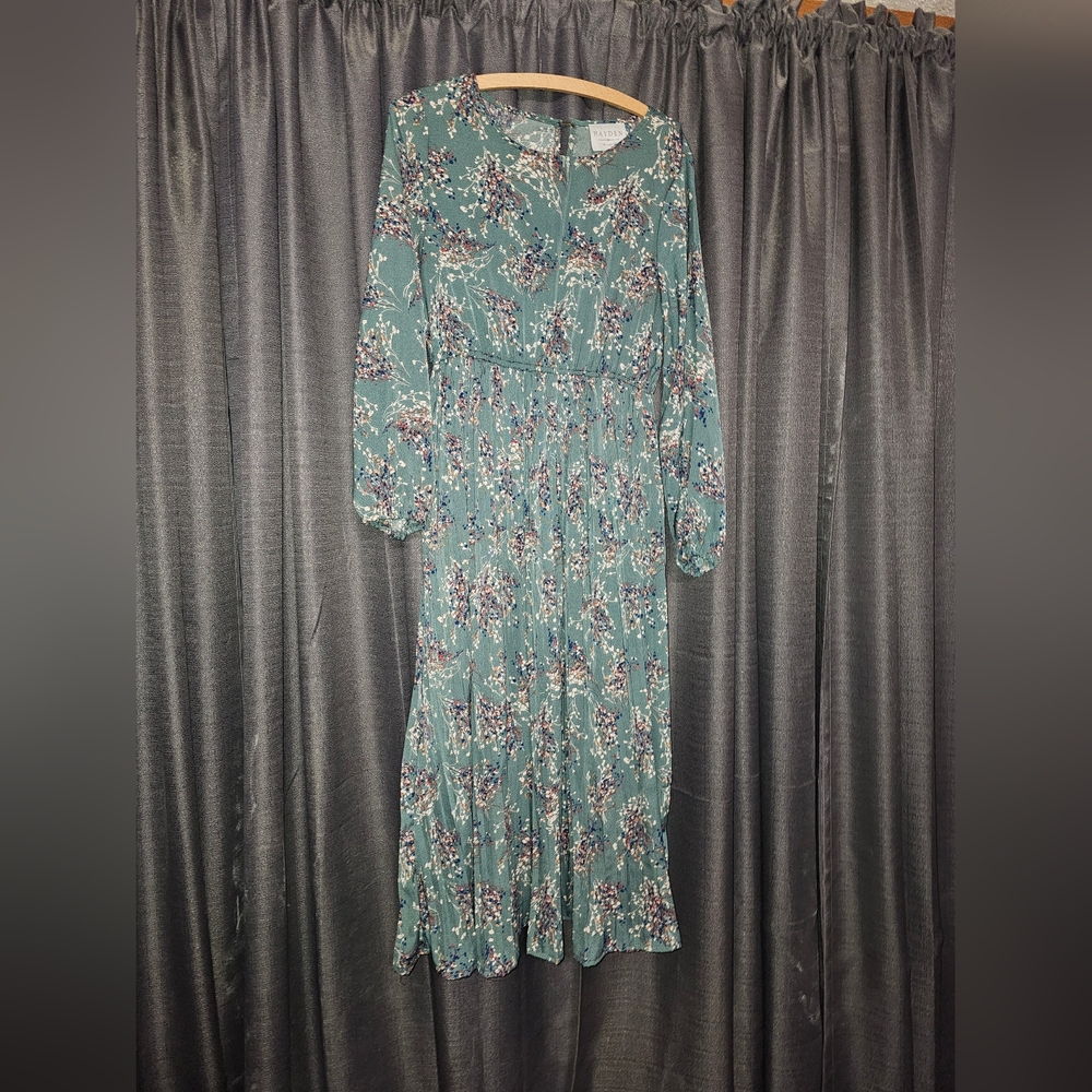 Hayden Teal Floral Long Sleeve Dress
